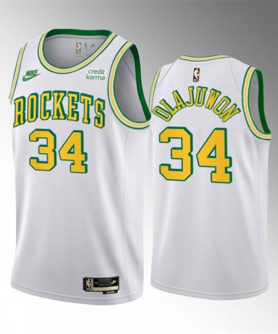 Hakeem Olajuwon Basketball Jersey #34 Houston Rockets 2023 White Classic Edition