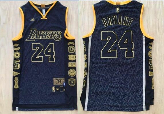 Kobe Bryant Basketball #24 Jersey Lakers Gold Black commemorative
