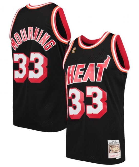 Alonzo Mourning Basketball #33 Jersey Miami Heat Black Classic Edition