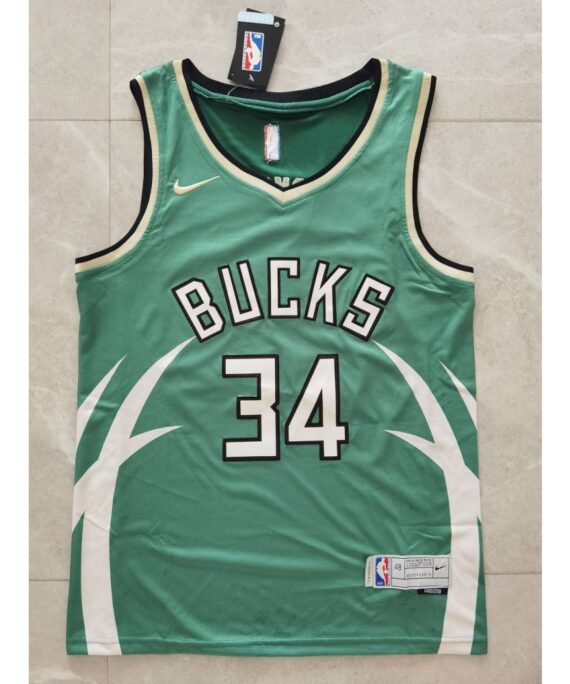 Antetokounmpo Basketball Jersey#34 Milwaukee Bucks Green Earned Edition