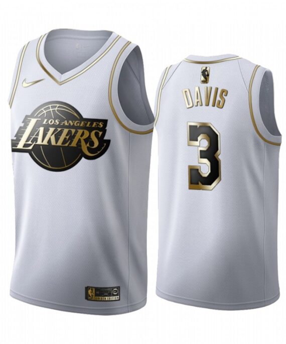 Anthony Davis Basketball #3 Jersey Los Angeles Lakers White Gold Edition