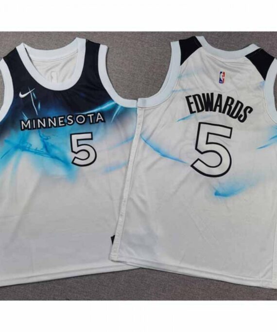 Anthony Edwards Basketball Jersey#5 Minnesota Timberwolves 2025 City Edition White Kids(copy)