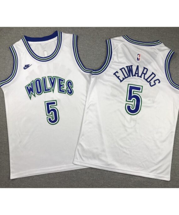 Anthony Edwards Basketball #5 Jersey Minnesota Timberwolves Classic Edition White Child