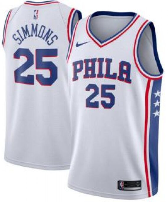 Ben Simmons Basketball Jersey #25 Philadelphia 76ers 17/18 White Association Edition