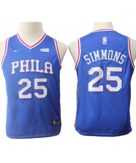 Ben Simmons Basketball #25 Jersey Philadelphia 76ers Blue Fan Edition Child
