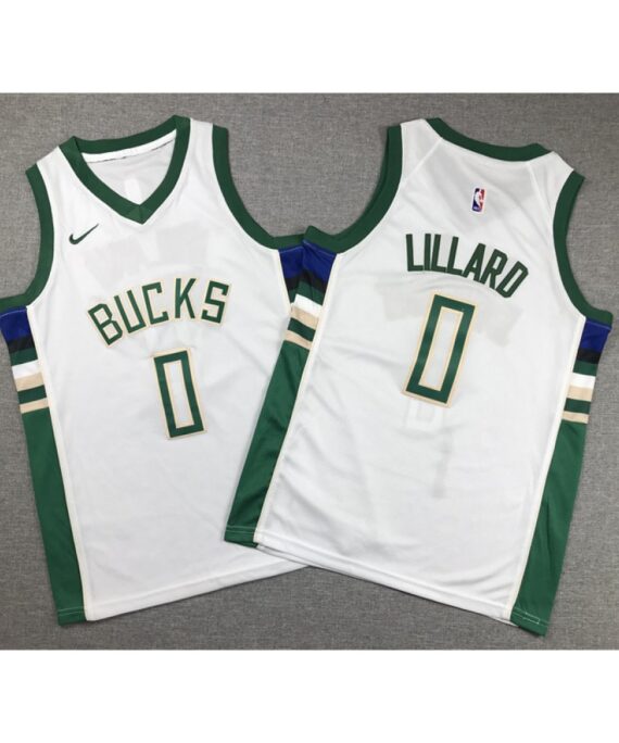 Damian Lillard Basketball #0 Jersey Milwaukee Bucks White Child