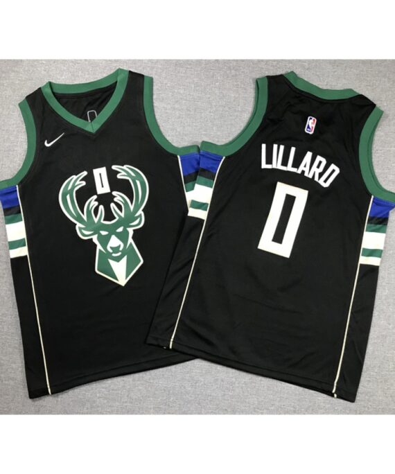 Damian Lillard Basketball #0 Jersey Milwaukee Bucks Black Child