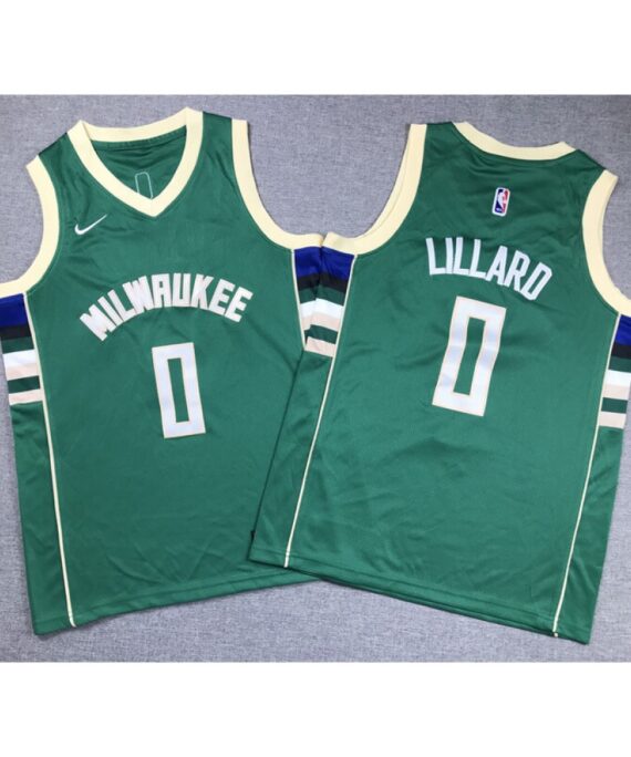 Damian Lillard Basketball #0 Jersey Milwaukee Bucks Green Child