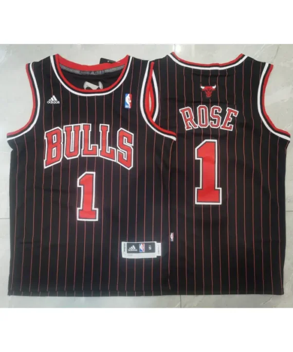 Derrick Rose Basketball Jersey #1 Chicago Bulls Black/Red Stripes
