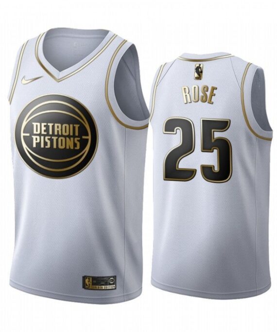 Derrick Rose Basketball Jersey #25 Detroit Pistons 19/20 White Gold Edition