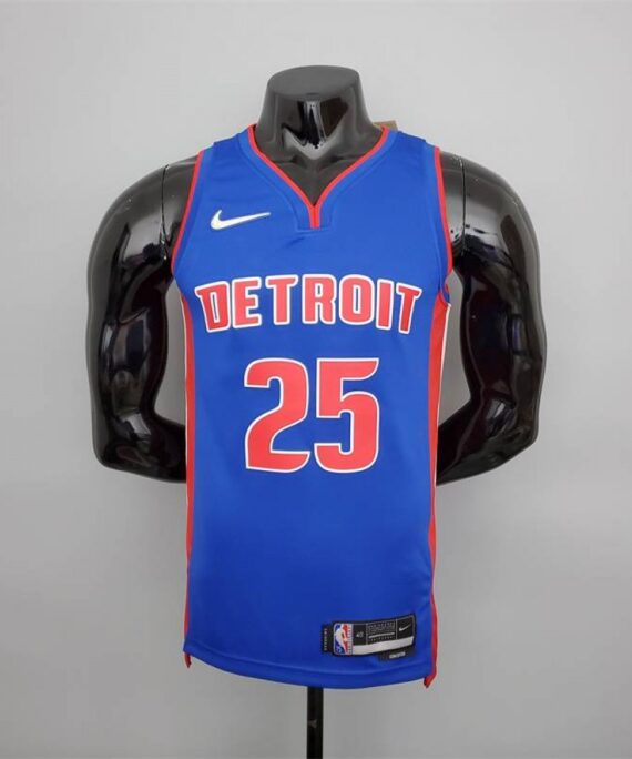 Derrick Rose Basketball Jersey #25 Detroit Pistons 75th Anniversary Edition Blue