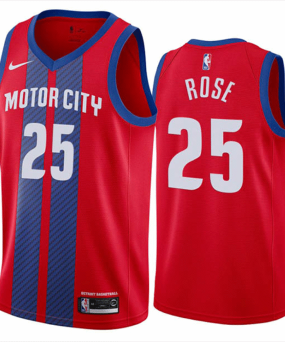 Derrick Rose Basketball Jersey #25 Detroit Pistons Red City Edition