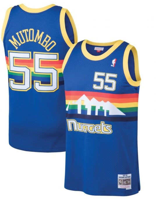 Dikembe Mutombo Basketball Jersey #55 Denver Nuggets 91/92 Blue Retro