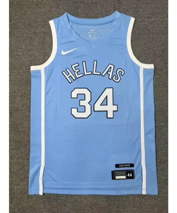 Giannis Antetokounmpo Basketball Jersey #34 Hellas 2024 Olympic Edition Paris Blue
