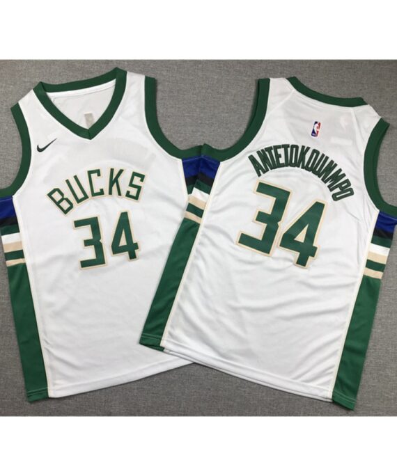 Antetokounmpo Basketball #34 Jersey Milwaukee Bucks White Child