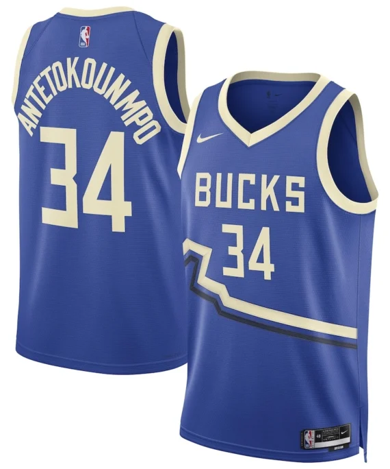 Giannis Antetokounmpo Basketball Jersey #34 Milwaukee Bucks 2025 Blue City Edition