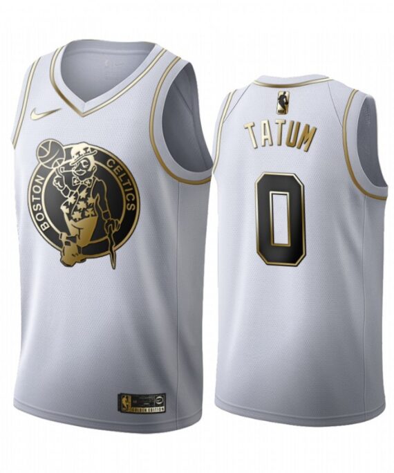 Jayson Tatum Basketball #0 Jersey Boston Celtics White Gold Edition