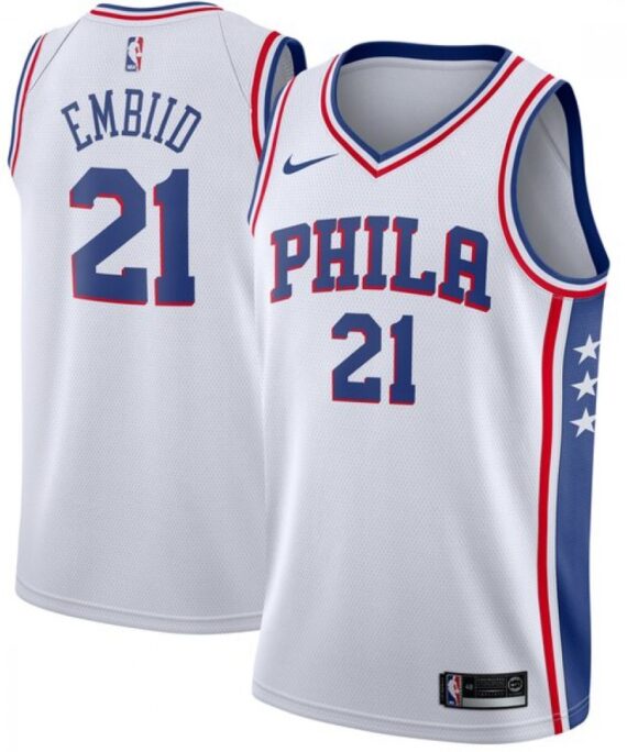 Joel Embiid Basketball Jersey #21 Philadelphia 76ers 17/18 White Association Edition
