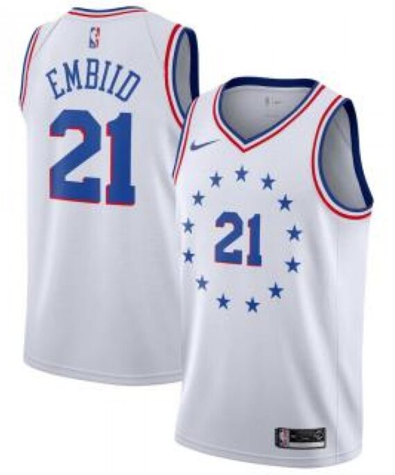 Joel Embiid Basketball Jersey #21 Philadelphia 76ers 18/19 White Earned Edition