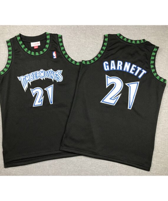 Kevin Garnett Basketball #21 Jersey Minnesota Timberwolves 1997/98 Retro Black Child
