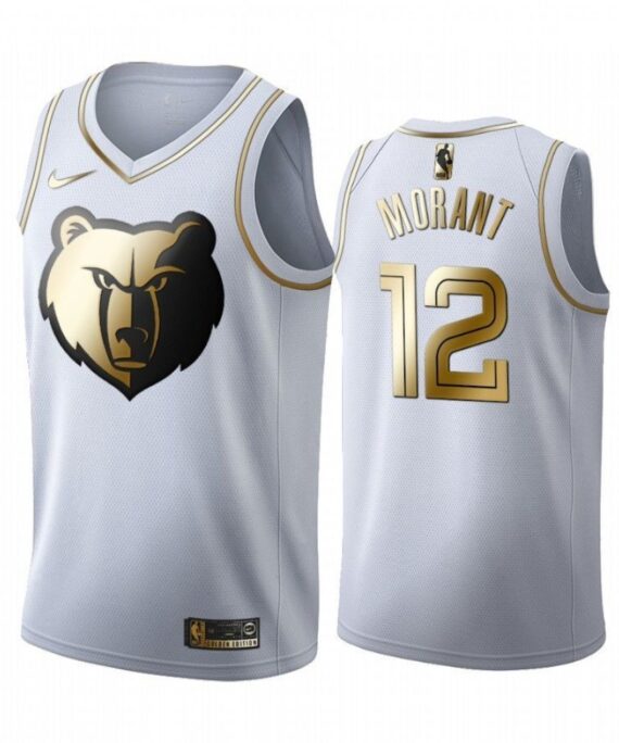 Ja Morant Basketball Jersey #12 Memphis Grizzlies 19/20 White Gold Edition