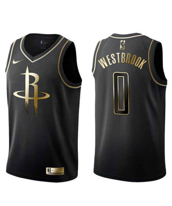 Russell Westbrook Basketball Jersey #0 Houston Rockets Black Gold Edition