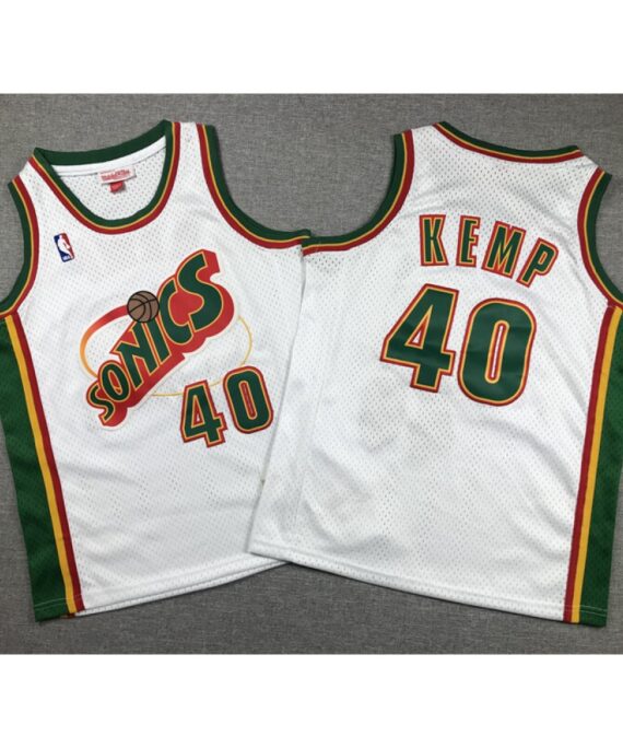 Shawn Kemp Basketball #40 Jersey Seattle Super Sonics White Child