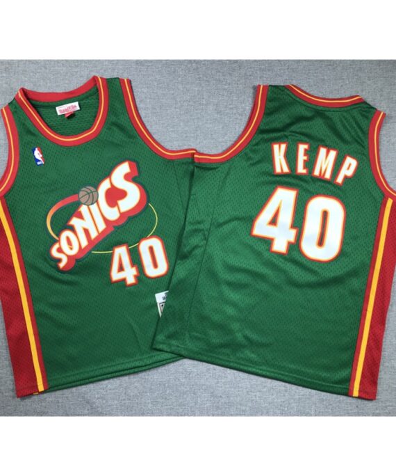 Shawn Kemp Basketball #40 Jersey Seattle Super Sonics Green/Red Child