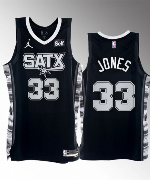 Tre Jones Basketball Jersey#33 San Antonio Spurs 2023 Black Statement Edition