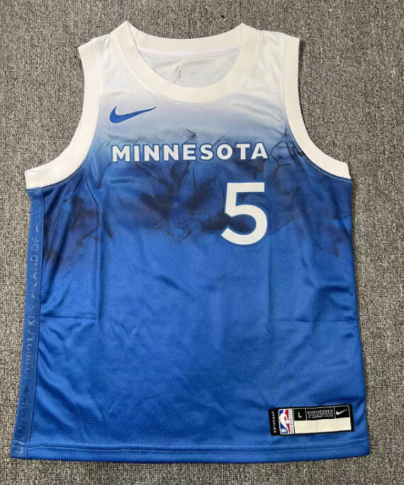 Anthony Edwards Basketball Jersey#5 Minnesota Timberwolves 2024 City Edition Blue Kids