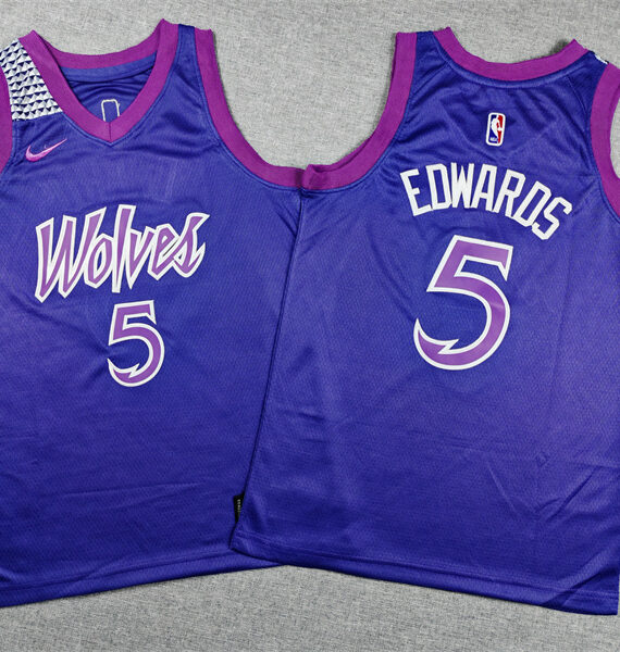 Anthony Edwards Basketball Jersey#5 Minnesota Timberwolves 2026 Purple City Edition Kids