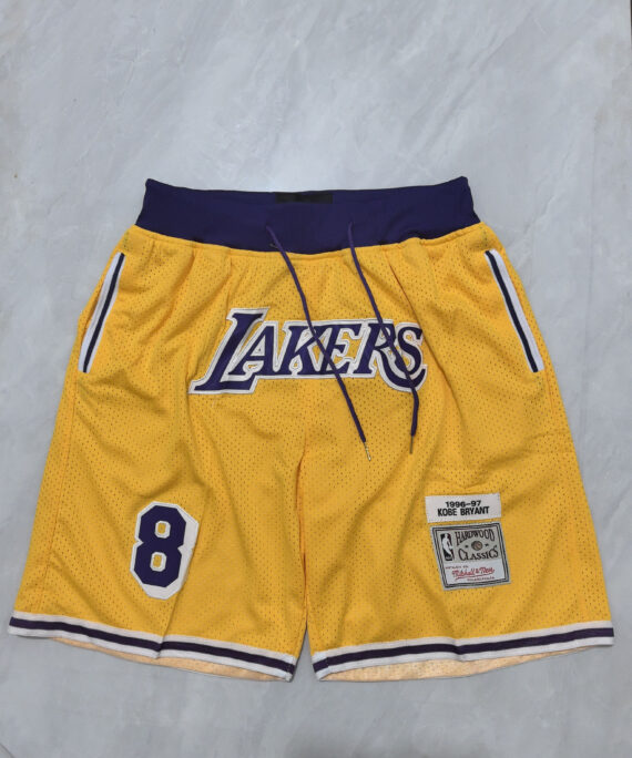 Kobe Bryant Basketball Shorts#8 Los Angeles Lakers Retro Yellow