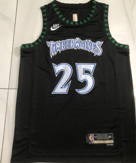(Alta Calidad) Derrick Rose Basketball Jersey #25 Minnesota Timberwolves Black Retro