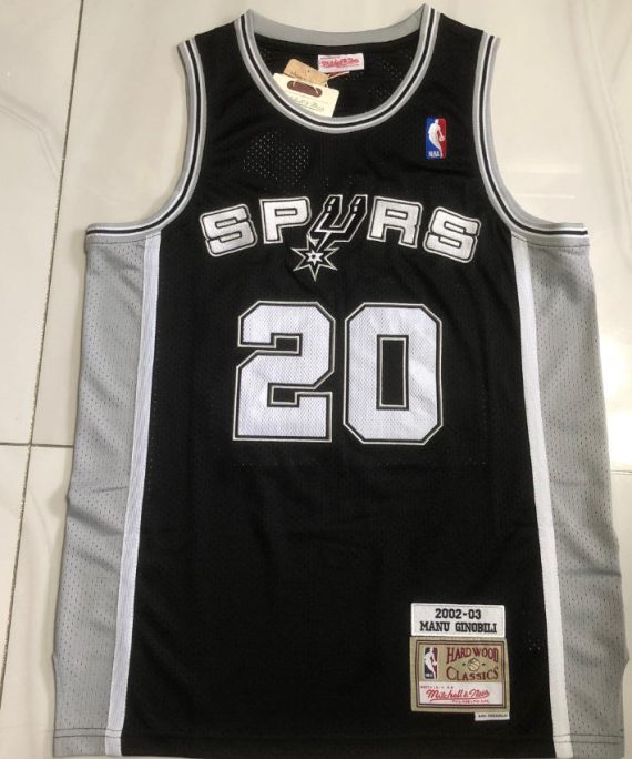 (Alta Calidad) Manu Ginobili Basketball Jersey #20 San Antonio Spurs 2002 03 Black