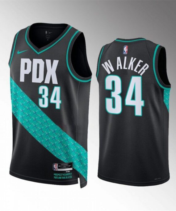 Jabari Walker Basketball Jersey #34 Portland Trail Blazers 2023 Black City Edition