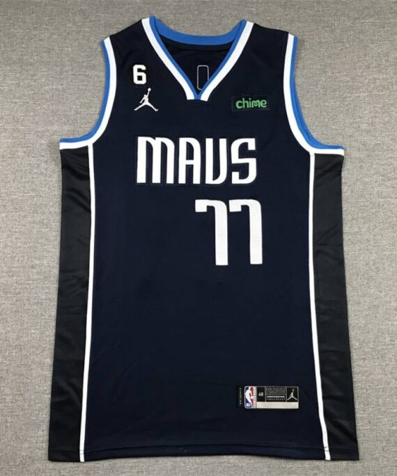 Luka Doncic Basketball Jersey #77 Dallas Mavericks Blue Black Statement Edition
