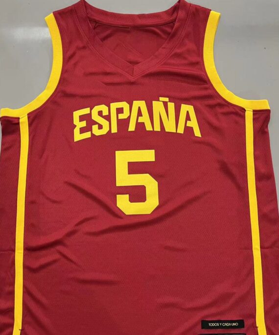 Rudy FernÃ¡ndez Basketball Jersey #5 Spain 2024 Olympic Edition Paris Red