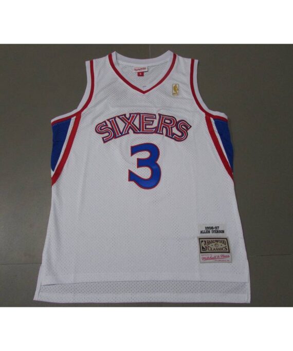 Allen Iverson Basketball Jersey #3 Philadelphia 76ers Classic Edition Icon Gold 96/97 White