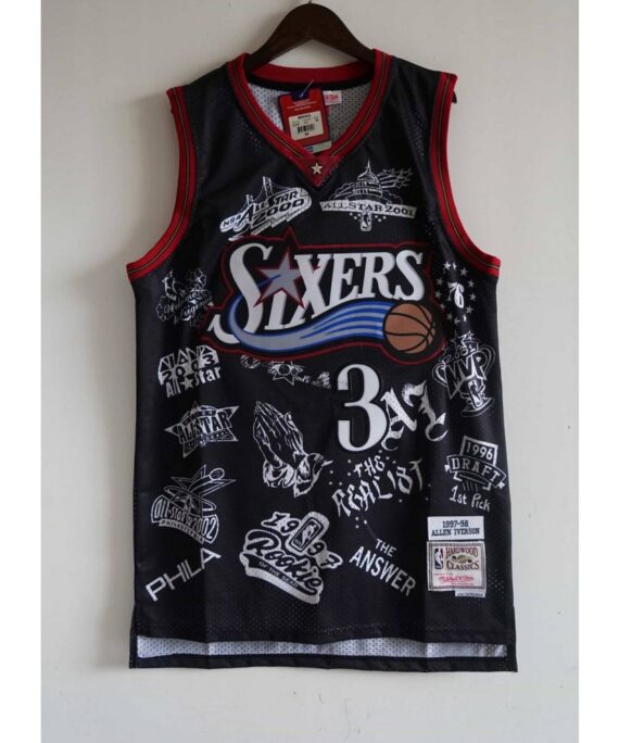 Allen Iverson Basketball Jersey#3 Philadelphia 76ers Black Tattoo Edition