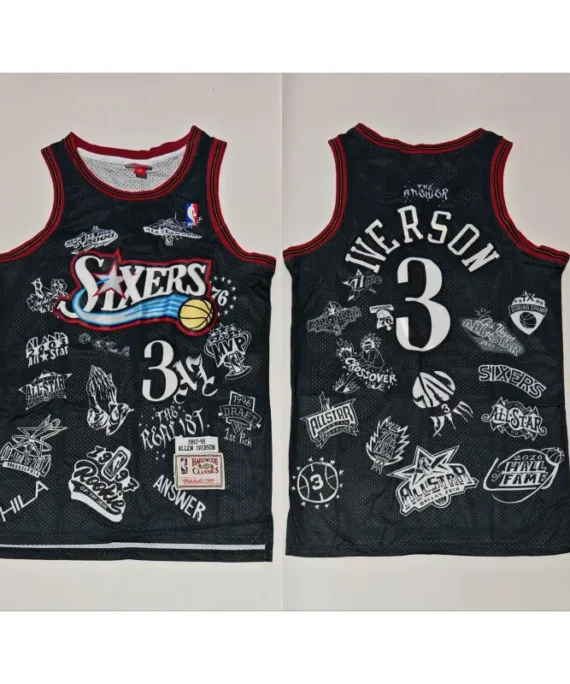 Allen Iverson Basketball Jersey #3 Philadelphia 76ers Black Graffiti