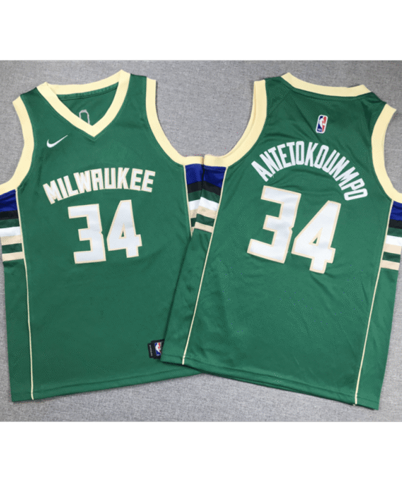 Giannis Antetokounmpo Basketball #34 Jersey Milwaukee Buck Icon New Green Child
