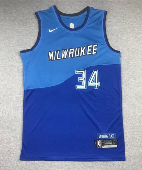 Giannis Antetokounmpo Basketball Jersey #34 Milwaukee Bucks 2021 City Edition Blue