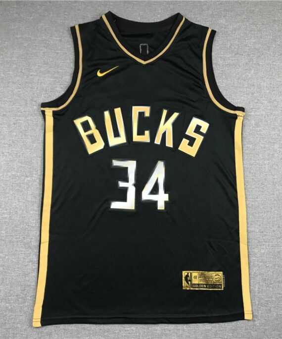 Giannis Antetokounmpo Basketball Jersey #34 Milwaukee Bucks 2021 Gold Black