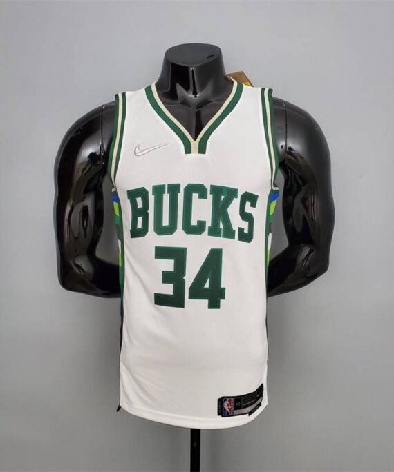 Giannis Antetokounmpo Basketball Jersey 34 Milwaukee Bucks 2022 White
