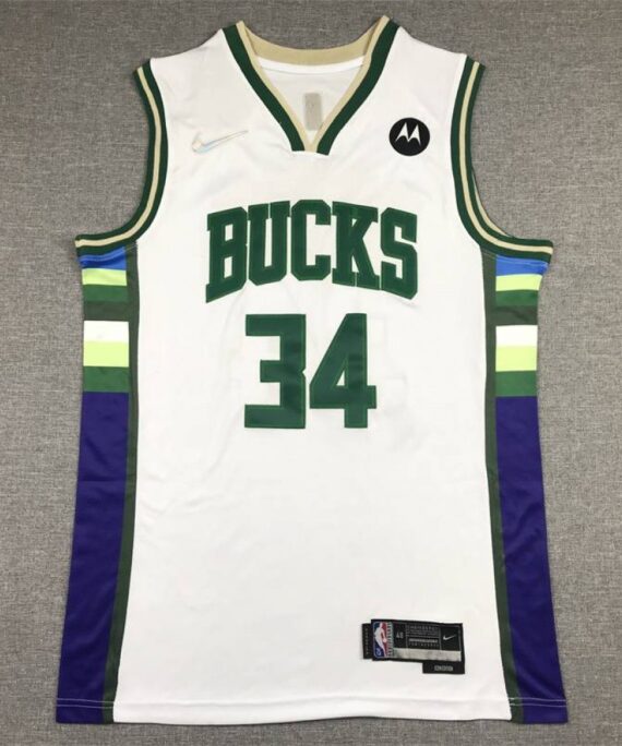 Giannis Antetokounmpo Basketball Jersey #34 Milwaukee Bucks 2022 City Edition White