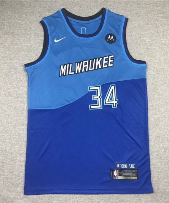 Giannis Antetokounmpo Basketball Jersey #34 Milwaukee Bucks City Edition Icon New Blue