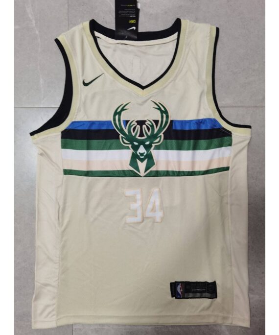 Giannis Antetokounmpo Basketball Jersey #34 Milwaukee Bucks City Edition Beige