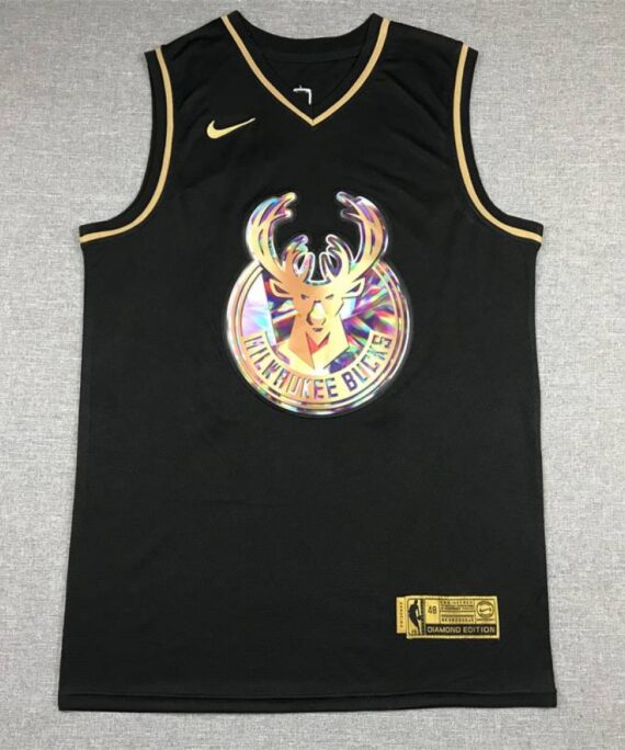 Giannis Antetokounmpo Basketball Jersey #34 Milwaukee Bucks Diamond Edition Gold Black