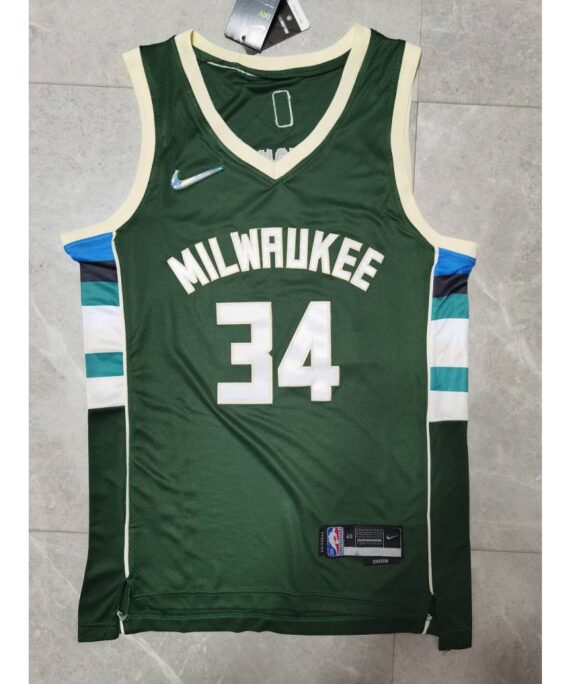 Giannis Antetokounmpo Basketball Jersey #34 Milwaukee Bucks 75th Anniversary Edition Green