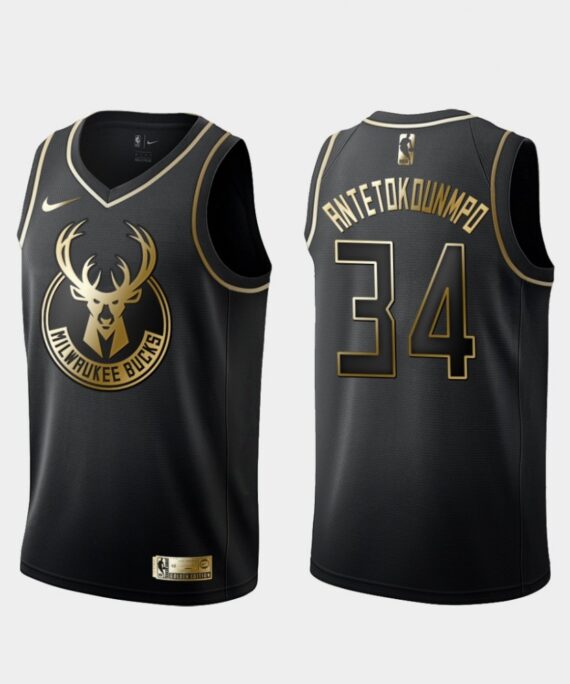 Giannis Antetokounmpo Basketball Jersey #34 Milwaukee Bucks 2019 Black Gold Edition